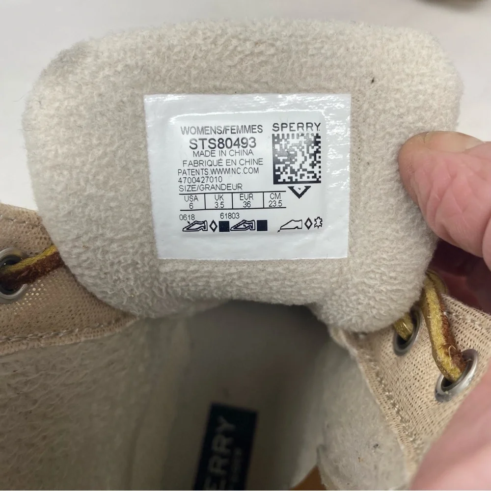 Sperry Saltwater Ivory Gold Waterproof Fleece Duck Boots Sz 6